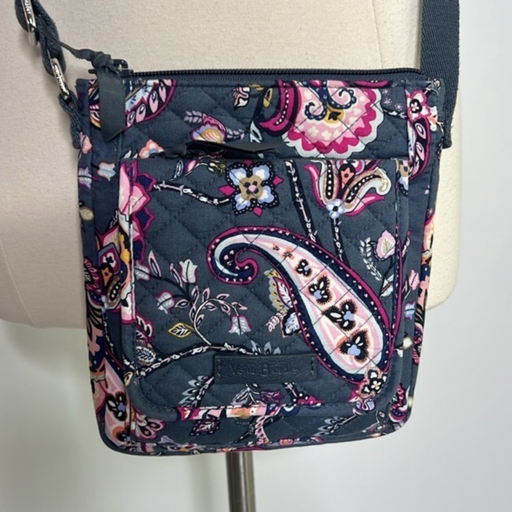 Vera Bradley Felicity Paisley Floral Crossbody Purse Gray Pink Blue